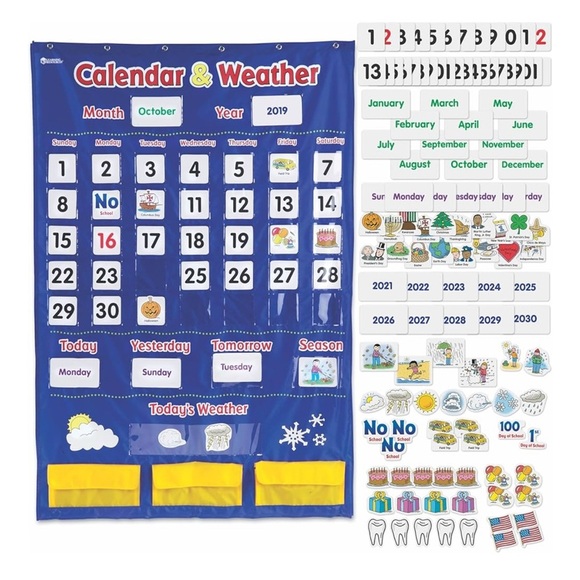 Learning Resources Calendar & Weather Pocket Chart Classroom homeschool - Picture 2 of 8